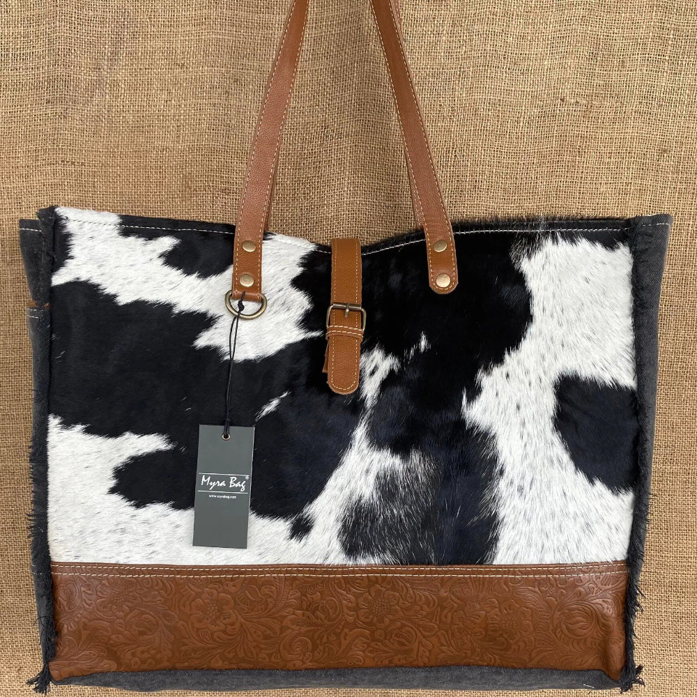 Myra Tote Bag- Full retailer Hair On Cowhide with Leather Straps. NWT Multicolored &HUGE!